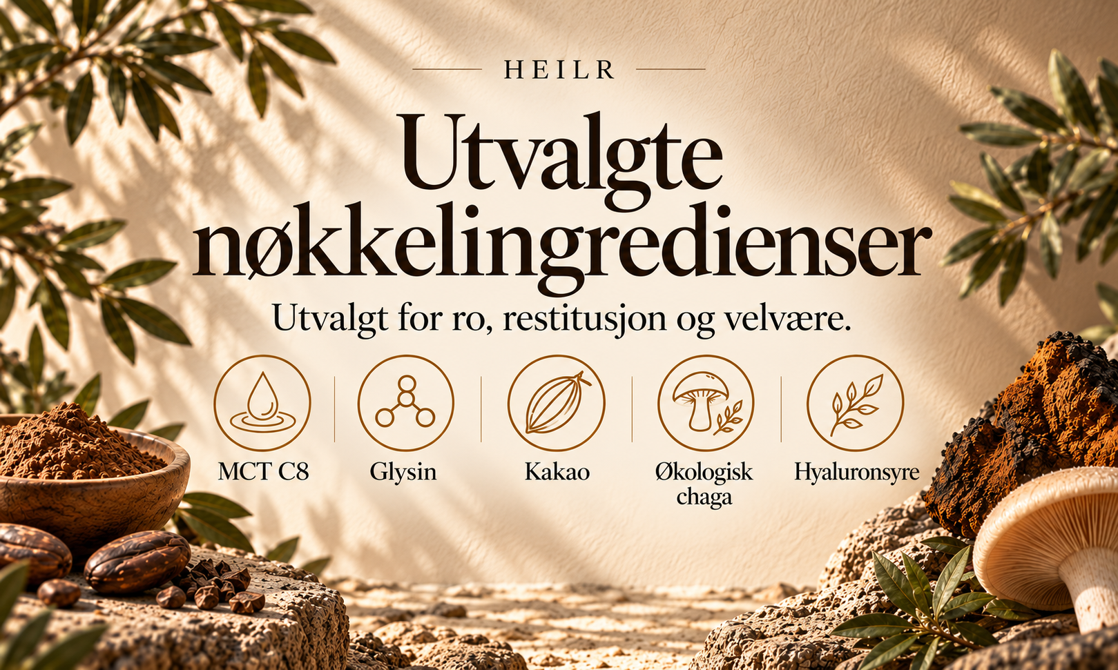 heilr chaga, mctolje glysin, vitaminer, mineraler.