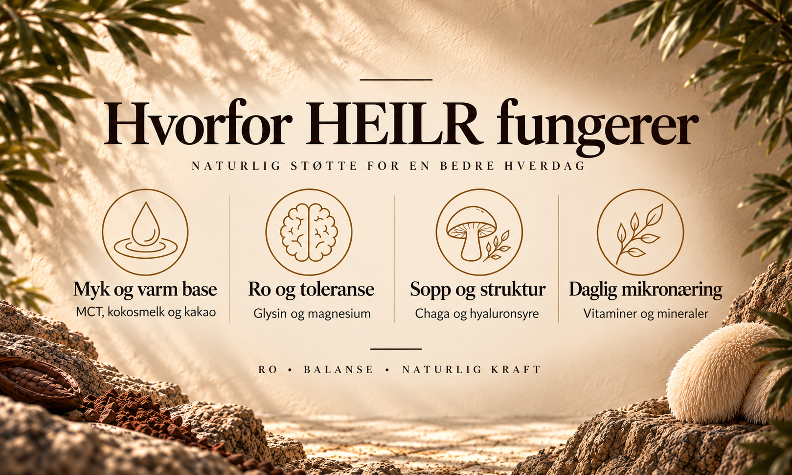 heilr chaga, mctolje glysin, vitaminer, mineraler.